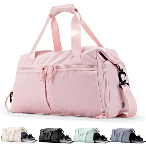 Weekender Seesack mit Schuhfach und Nasstasche, für den Alltag, Übernachtung, für Damen und Herren, Reisen, Handgepäck, Turnbeutel, Pink, M, Reisetasche von VEAGIA