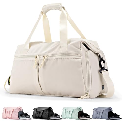 Weekender Seesack mit Schuhfach und Nasstasche, für den Alltag, Übernachtung, für Damen und Herren, Reisen, Handgepäck, Turnbeutel, Weiss/opulenter Garten, M, Reisetasche von VEAGIA