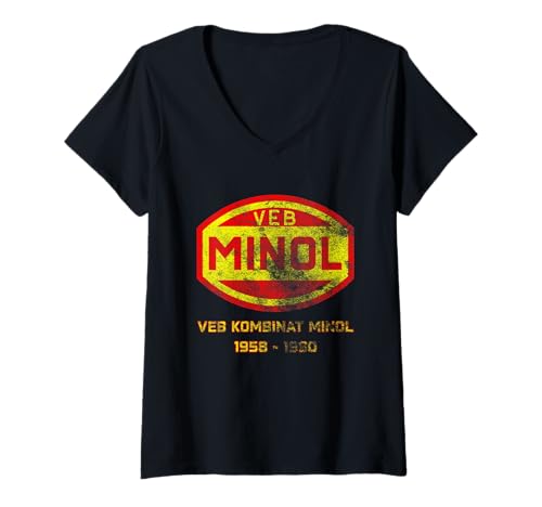 Damen MINOL (GRUNGE EFFECT) - VEB Volkseigener Betrieb Minol T-Shirt mit V-Ausschnitt von VEB Miederwaren Kombinat