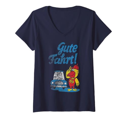 Damen MINOL - Gute FAHRT! - MINOL - Grunge & Stonewashed Effect T-Shirt mit V-Ausschnitt von VEB Miederwaren Kombinat