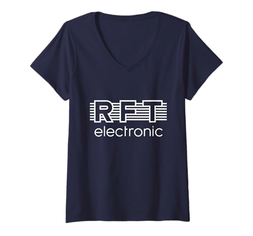 Damen RFT Electronic - White Letters T-Shirt mit V-Ausschnitt Damen RFT Electronic - White Letters T-Shirt mit V-Ausschnitt von VEB Miederwaren Kombinat