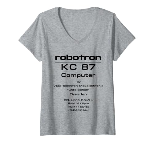 Damen ROBOTRON - KC 87 - COMPUTER - TECHNISCHE DATEN T-Shirt mit V-Ausschnitt von VEB Miederwaren Kombinat