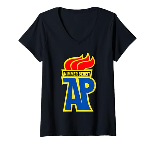 Damen Altpionier Nimmer Bereit DDR Satire Ostalgie Ex-Jungpionier T-Shirt mit V-Ausschnitt von VEB Nimmer Bereit
