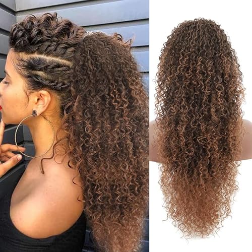 VEBONNY 24 Inch Ombre Brown Ponytail Hair Extension – Loose Curly Clip-in & Drawstring Synthetic Hairpiece for Women, Heat Resistant & Natural Look von VEBONNY