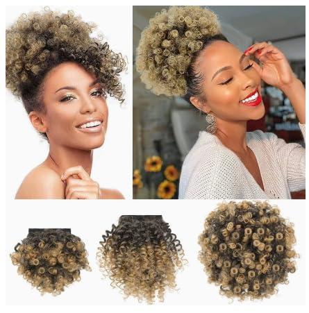 VEBONNY 3-Piece Afro Kinky Curly Synthetic Hair Bundle Set in 1BT27# - Clip-in Hair Patch, Bun & Bangs Topper with Black Clips for Women/Men, Short Wiglets & Hair Pieces von VEBONNY