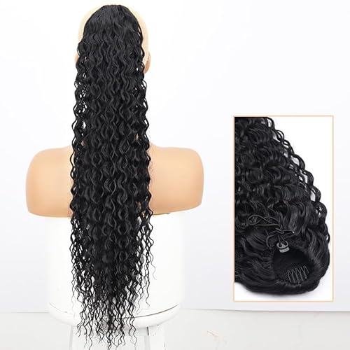 VEBONNY Black Loose Curly Ponytails for Women, Synthetic Hair Long Ponytail Extension with Drawstring, Realistic Looking Wavy Pony Tail for Ladies, Daily Use Hairpiece 22 inches von VEBONNY