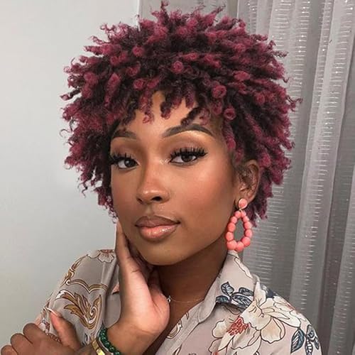 VEBONNY Dark Rooted Dreadlock Wig Short Twist Wigs for Black Women,Ombre Wine Red Dreadlock Synthetic Braiding Short Wigs for Women VEBONNY 511-3 von VEBONNY