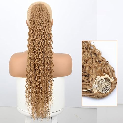 VEBONNY Golden Blonde Loose Curly Ponytails for Women, Synthetic Hair Long Ponytail Extension with Drawstring, Realistic Looking Wavy Pony Tail for Ladies, Daily Use Hairpiece 22 inches von VEBONNY