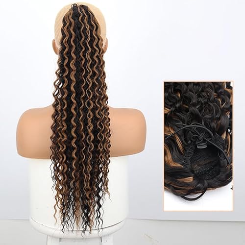 VEBONNY Mixed Black Brown Loose Curly Ponytails for Women, Synthetic Hair Long Ponytail Extension with Drawstring, Realistic Looking Wavy Pony Tail for Ladies, Daily Use Hairpiece 22 inches von VEBONNY