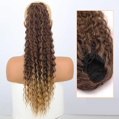 VEBONNY Ombre Blonde Loose Curly Ponytails for Women, Synthetic Hair Long Ponytail Extension with Drawstring, Realistic Looking Wavy Pony Tail for Ladies, Daily Use Hairpiece 22 inches von VEBONNY