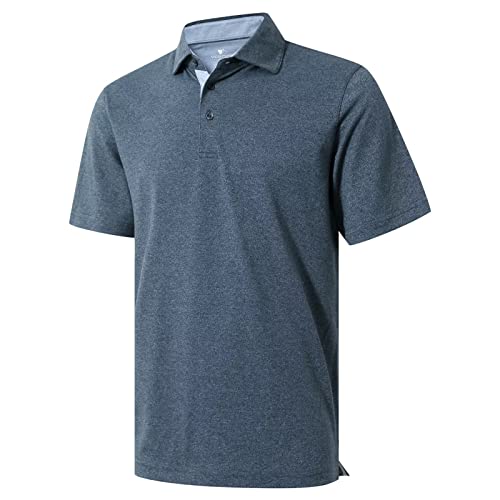 VEBOON Herren Poloshirts Kurzarm Baumwollmischung Heather Moisture Wicking Casual Collared Shirts, Marineblau, meliert, XX-Large von VEBOON