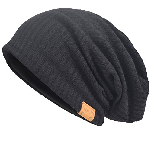 VECRY Herren Baumwolle Mütze Strickmützen Slouch Beanie Schädel Cap Winter Sommer Hüte, M, 011s-Schwarz von VECRY