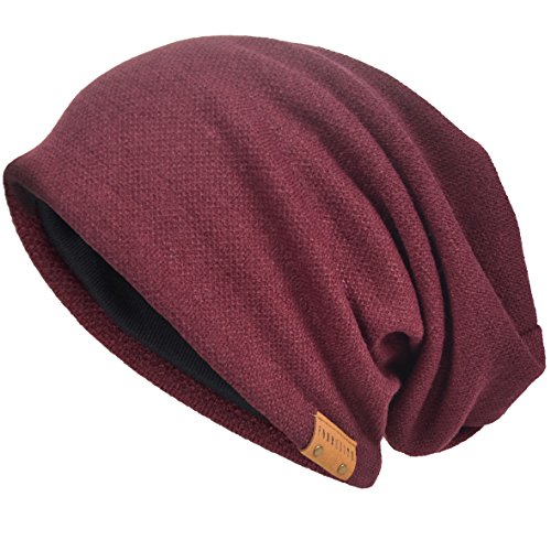 VECRY Herren Baumwolle Mütze Strickmützen Slouch Beanie Schädel Cap Winter Sommer Hüte (Rotwein) von VECRY