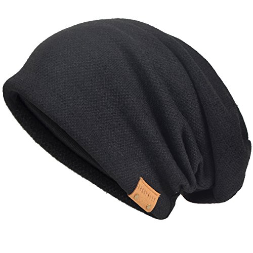 VECRY Herren Baumwolle Mütze Strickmützen Slouch Beanie Schädel Cap Winter Sommer Hüte (Schwarz) von VECRY