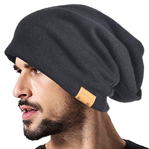 VECRY Herren Slouch Hollow Mütze Thin Sommer Cap Strickmützen Beanie Skullcap (Schwarz) von VECRY