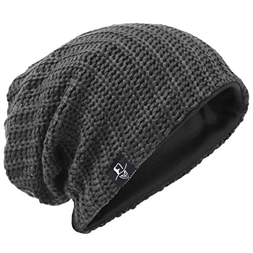 VECRY Herren Slouchy Mütze Strickmützen Rasta Skull Cap Sommer Winter Sackmütze , M, Gerippt Grau von VECRY