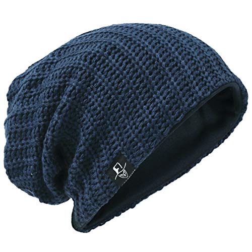 VECRY Herren Slouchy Mütze Strickmützen Rasta Skull Cap Sommer Winter Sackmütze (Gerippt Marine) von VECRY