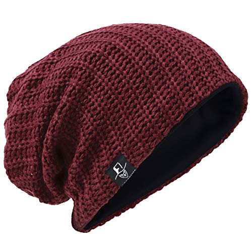 VECRY Herren Slouchy Mütze Strickmützen Rasta Skull Cap Sommer Winter Sackmütze (Gerippt Rotwein) von VECRY