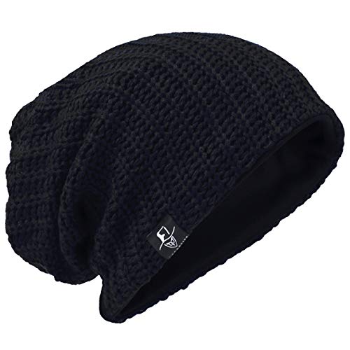 VECRY Herren Slouchy Mütze Strickmützen Rasta Skull Cap Sommer Winter Sackmütze (Gerippt Schwarz) von VECRY