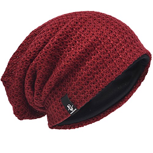 VECRY Herren Slouchy Mütze Strickmützen Rasta Skull Cap Sommer Winter Sackmütze , M, Rotwein von VECRY