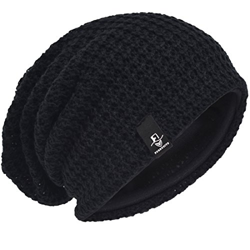 VECRY Herren Slouchy Mütze Strickmützen Rasta Skull Cap Sommer Winter Sackmütze (Schwarz) von VECRY