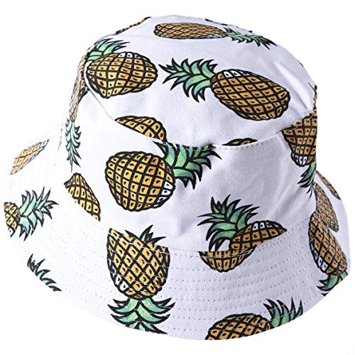 VECRY Herren Sommer Reversibel Fischerhüte - Damen Früchte Druck Sonnenhut Fishmen Faltbar Eimerhut (Ananas-Weiß) von VECRY