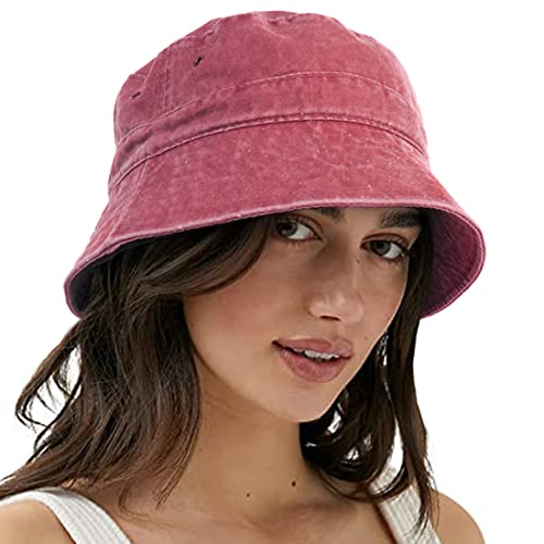 VECRY Damen Herren Denim Gewaschene Baumwolle Trendy Bucket Hat Damen Sommer Strand Sonnenhüte (M,Denim-Rosa) von VECRY