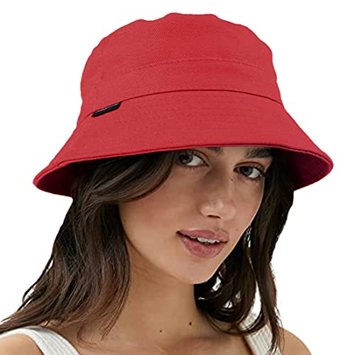 VECRY Damen Herren Denim Gewaschene Baumwolle Trendy Bucket Hat Damen Sommer Strand Sonnenhüte (M,Fest-Rotwein) von VECRY