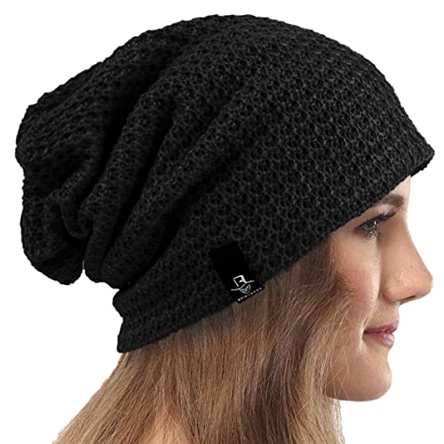 VECRY Damen Lässige Mütze Stricken Baskenmütze Gerippte Schädelkappe Winter Sommer Hüte (Comb Schwarz) von VECRY