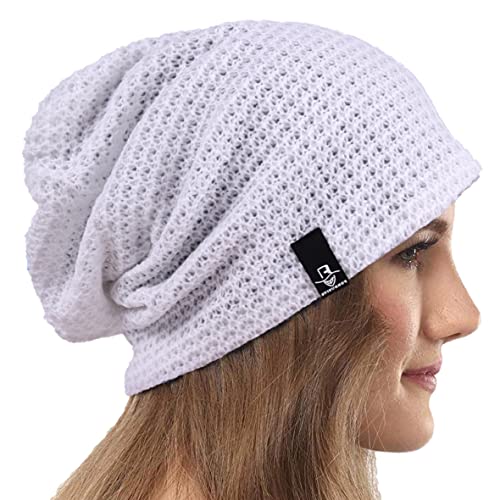VECRY Damen Lässige Mütze Stricken Baskenmütze Gerippte Schädelkappe Winter Sommer Hüte (Comb Weiß) von VECRY