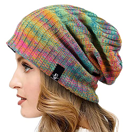 VECRY Damen Lässige Mütze Stricken Baskenmütze Gerippte Schädelkappe Winter Sommer Hüte (Multi Grün) von VECRY