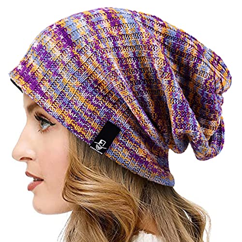 VECRY Damen Lässige Mütze Stricken Baskenmütze Gerippte Schädelkappe Winter Sommer Hüte (Multi Lila) von VECRY