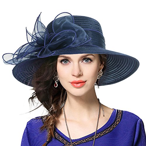 VECRY Damen Oaks Derby Kirche Taufe Kleid Tea Party Hochzeit Sonnenhüte (Marine) von VECRY