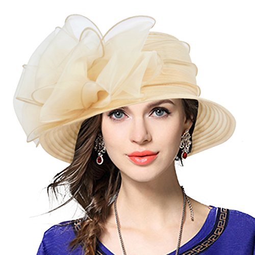 VECRY Damen Oaks Derby Kleid Kirche Glocke Ascot Eimer Hochzeit Bowler Sonnenhüte (Aprikose) von VECRY