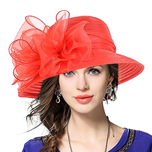 VECRY Damen Oaks Derby Kleid Kirche Glocke Ascot Eimer Hochzeit Bowler Sonnenhüte (Rot) von VECRY