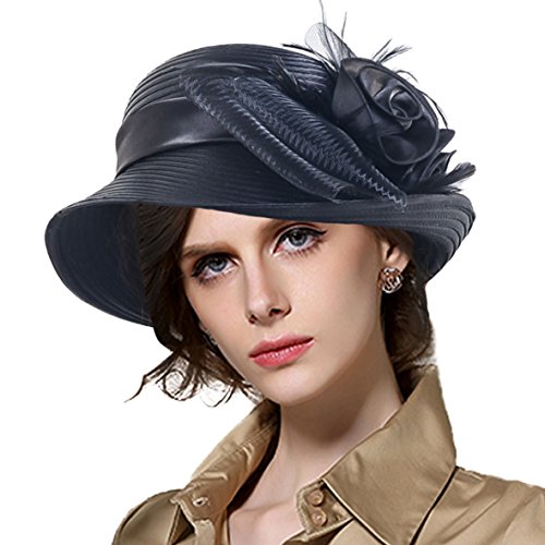 VECRY Damen Oaks Derby Kleid Kirche Glocke Ascot Eimer Hochzeit Bowler Sonnenhüte (S608-Schwarz) von VECRY
