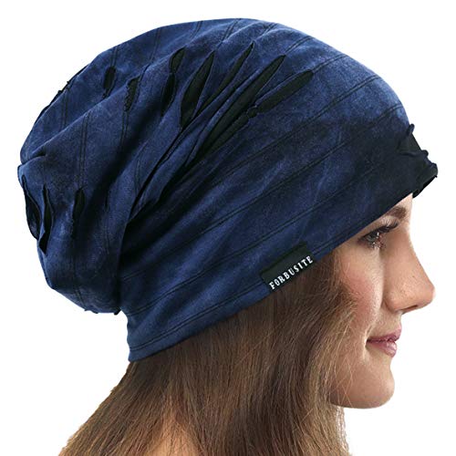 VECRY Damen Slouchy Mütze Dünne Sommer Schädelkappe Turban Sanft Schlafen Chemo Strickmützen (A Marine) von VECRY