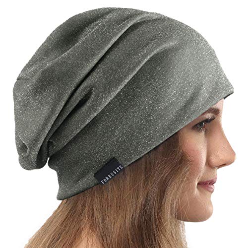 VECRY Damen Slouchy Mütze Dünne Sommer Schädelkappe Turban Sanft Schlafen Chemo Strickmützen (Funkeln Grün) von VECRY