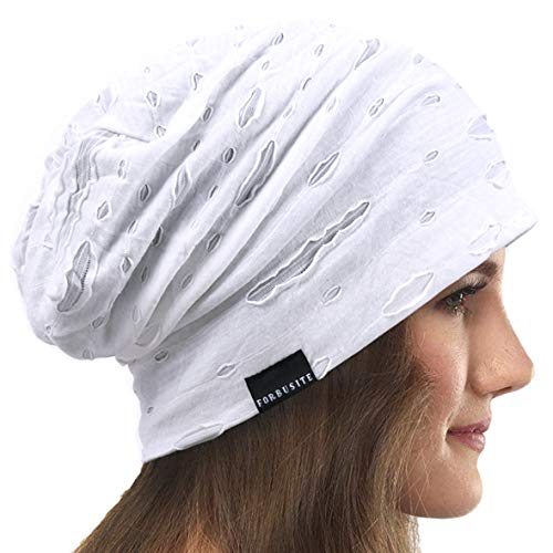 VECRY Damen Slouchy Mütze Dünne Sommer Schädelkappe Turban Sanft Schlafen Chemo Strickmützen (H Weiß) von VECRY