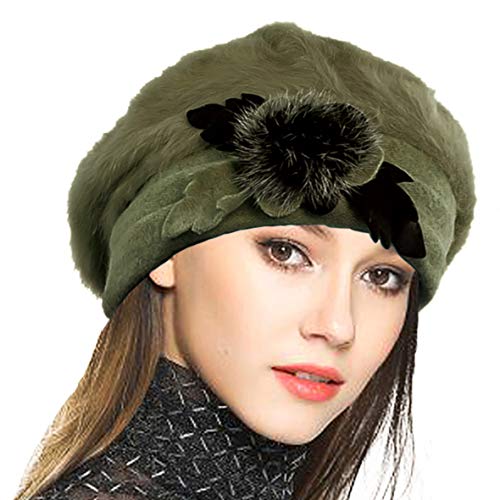 VECRY Damen Wolle Barette Angola Kleid Beanie Schädel Mützen Stricken Winter Hüte (Grün) von VECRY