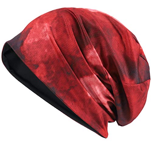 VECRY Herren Jersey Slouch Mütze Sommer Skullcap (Reversibel Rotwein, Dünn Cool) von VECRY