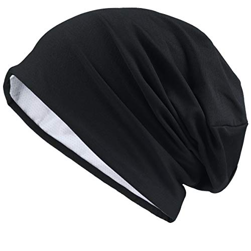 VECRY Herren Jersey Slouch Mütze Sommer Skullcap (Reversibel Schwarz, Dünn Cool) von VECRY