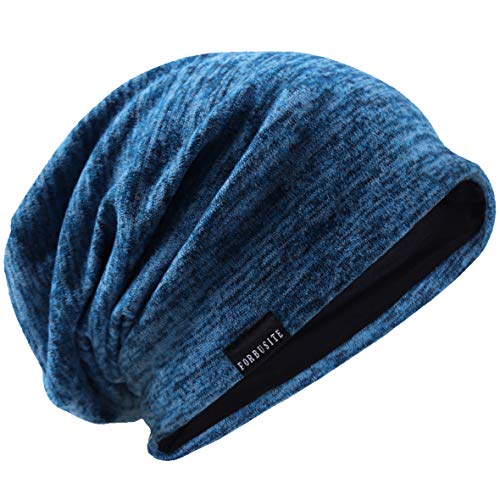 VECRY Herren Lässige Mütze Strickmütze Schädeldecke Lange Gefütterte Winter Sommer Hüte, M, Blau von VECRY