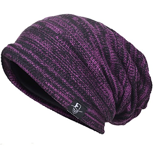 VECRY Herren Slouchy Stricken Übergroße Beanie Skull Caps Künstlerische Hüte, Lila, M von VECRY