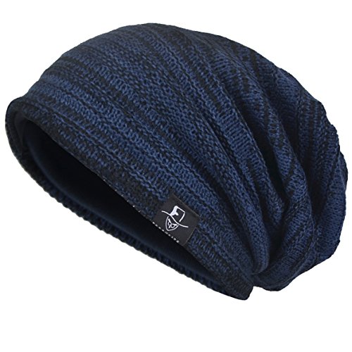 VECRY Herren Slouchy Stricken Übergroße Beanie Skull Caps Künstlerische Hüte (Marine) von VECRY