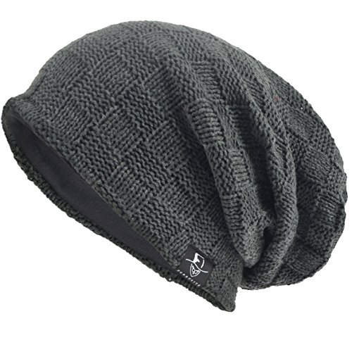 VECRY Herren Slouchy Stricken Übergroße Beanie Skull Caps Künstlerische Hüte (Plaid-Grau) von VECRY