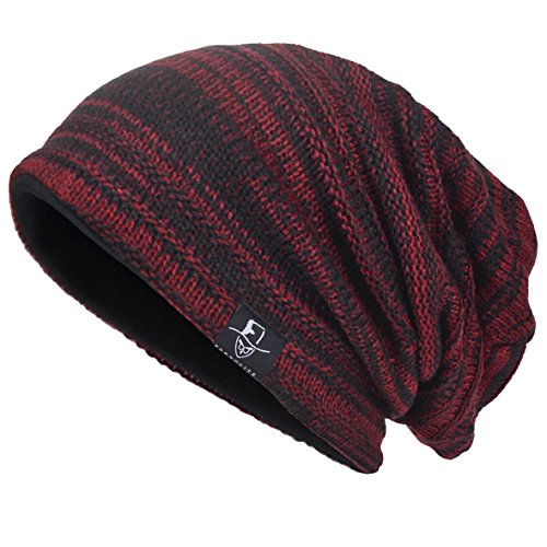 VECRY Herren Slouchy Stricken Beanie Skull Caps Künstlerische Hüte, M, Rotwein von VECRY