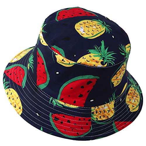 VECRY Herren Sommer Reversibel Fischerhüte - Damen Früchte Druck Sonnenhut Fishmen Faltbar Eimerhut (Wassermelone-Marine) von VECRY