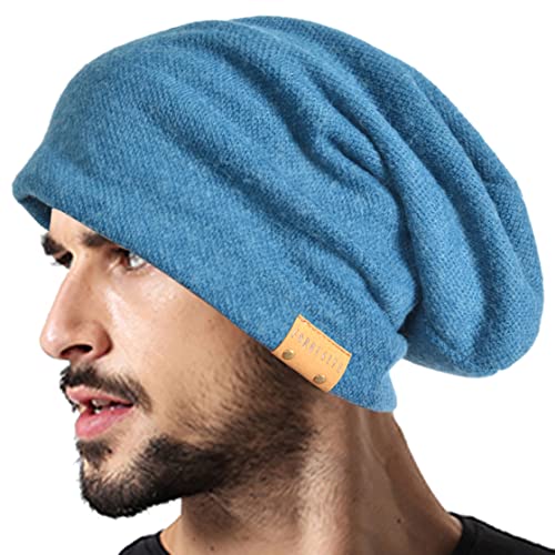 VECRY Herren Oversized Slouch Beanie Große Skullcap Strickmütze, blau, 58 von VECRY