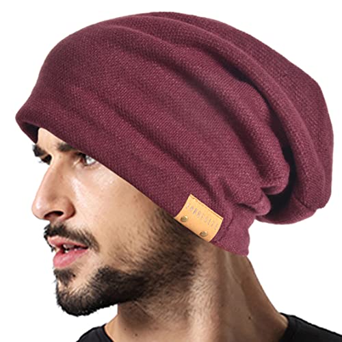 VECRY Herren Oversized Slouch Beanie Große Skullcap Strickmütze, Claret, 58 von VECRY